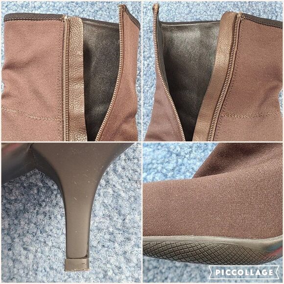 Prada Vintage BROWN Booties Nylon Sateen Spellout Logo Block Ankle Kitten Heel - Picture 14 of 15